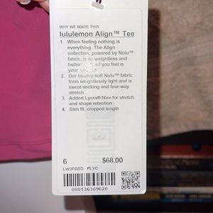 Lululemon Align Tee- size 6, pink lychee NWT, never worn.